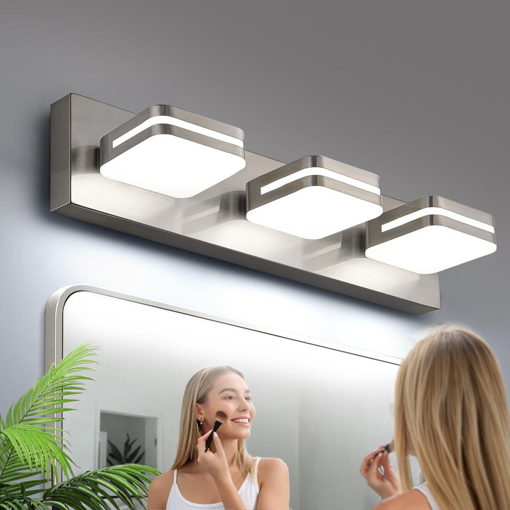 360° Rotate LED Bathroom Vanity Light Fixtures, 1300LM Acrylic Brushed Nickel Vanity Lights for Bathroom, Modern Wall Lighting Fixtures Over Mirror Kitchen Living Hallway (Natural White Light 5000K)