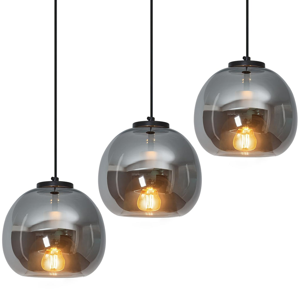 Mirror Smoke Gray Glass Pendant Lights Kitchen Island 2 Pack 7.87" Glass Globe Pendant Light Black Hanging Light Fixture Modern Pendant Lighting for Kitchen Island Bedroom Dining Room