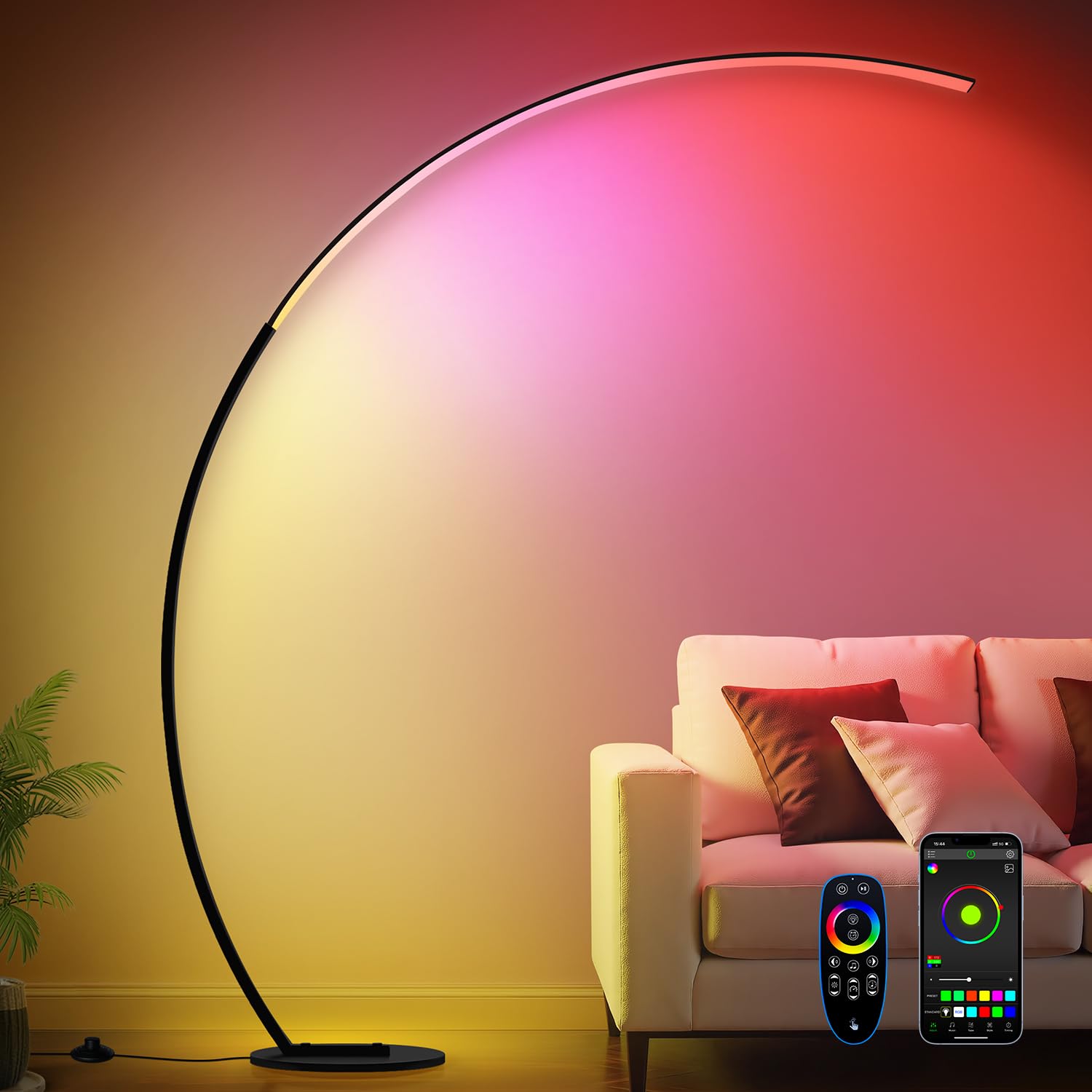 Dimmable LED Lamps for Living Room with 3 Color Temperatures, Ultra Bright 2000LM Arc Floor Lamps, Modern Standing Tall Lamp with Remote Control Reading Floor Lamp for Bedroom Office Classroom
