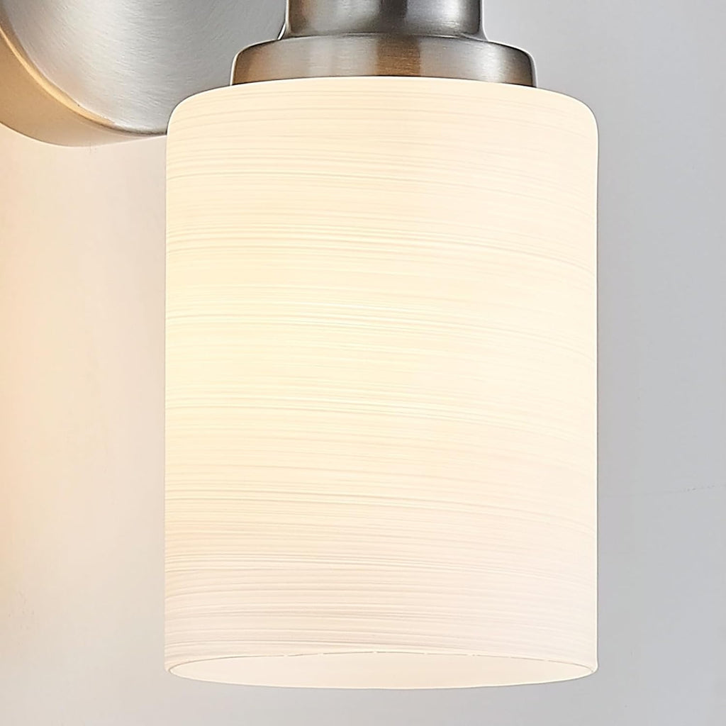 4-Light Brushed Nickel Vanity Lights for Mirror, Bathroom Light Fixtures with Textured Milky White Glass Shade, Modern Kitchen Light Fixtures Wall Sconce Light - E26 Base