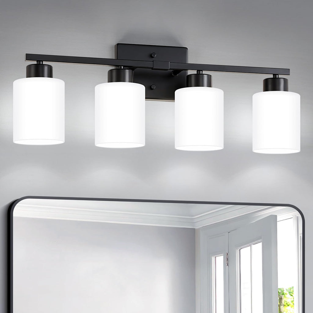 FonmYim Brushed Nickel Bathroom Light Fixtures, 3-Light Modern Vanity Light Over Mirror, Wall Sconces with Milky White Frosted Glass Shades, E26 Socket (Bulbs Not Included)