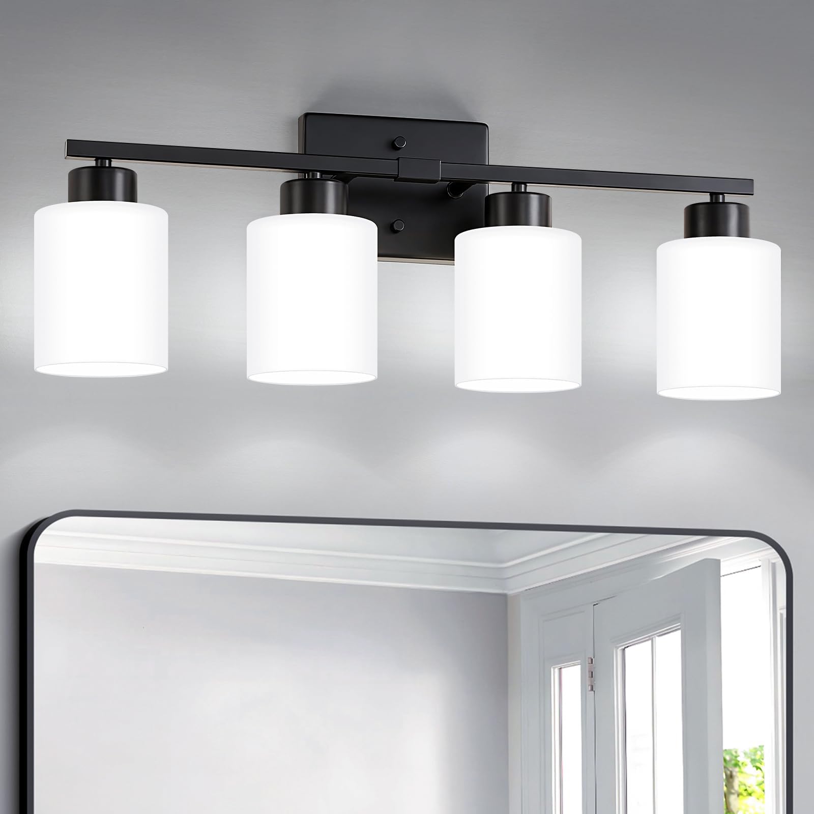 FonmYim Brushed Nickel Bathroom Light Fixtures, 3-Light Modern Vanity Light Over Mirror, Wall Sconces with Milky White Frosted Glass Shades, E26 Socket (Bulbs Not Included)