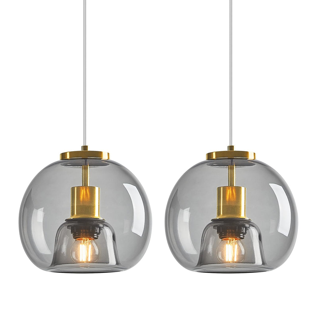 Mirror Smoke Gray Glass Pendant Lights Kitchen Island 2 Pack 7.87" Glass Globe Pendant Light Black Hanging Light Fixture Modern Pendant Lighting for Kitchen Island Bedroom Dining Room