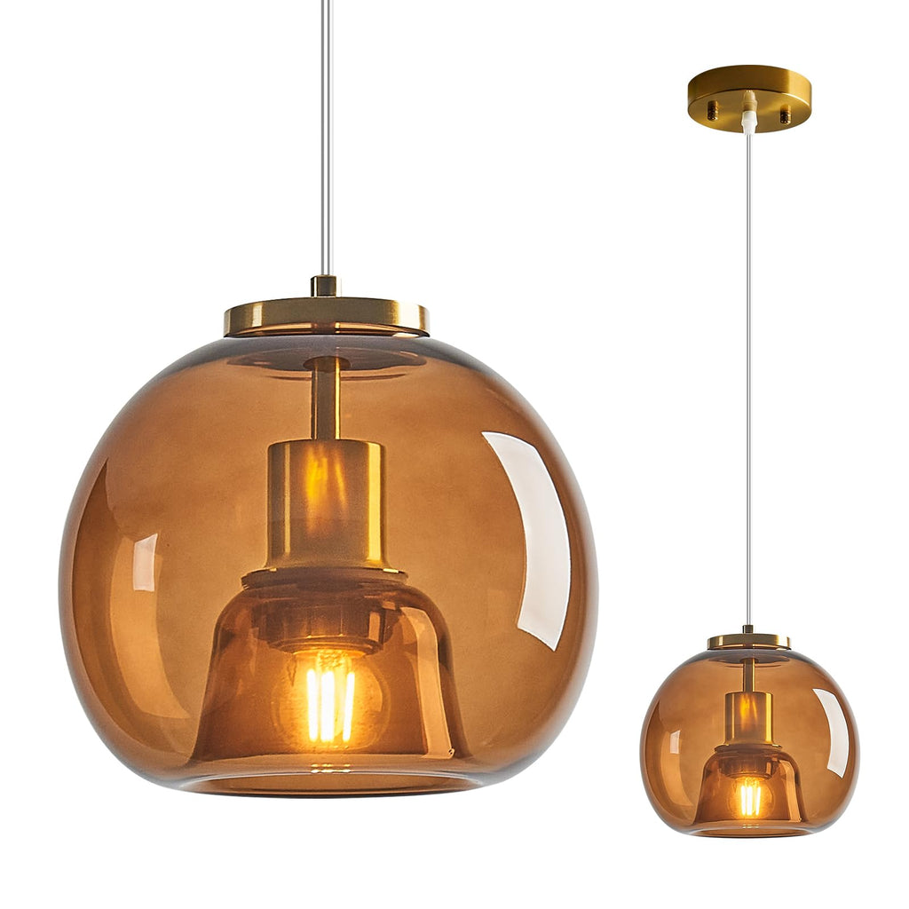 Mirror Smoke Gray Glass Pendant Lights Kitchen Island 2 Pack 7.87" Glass Globe Pendant Light Black Hanging Light Fixture Modern Pendant Lighting for Kitchen Island Bedroom Dining Room