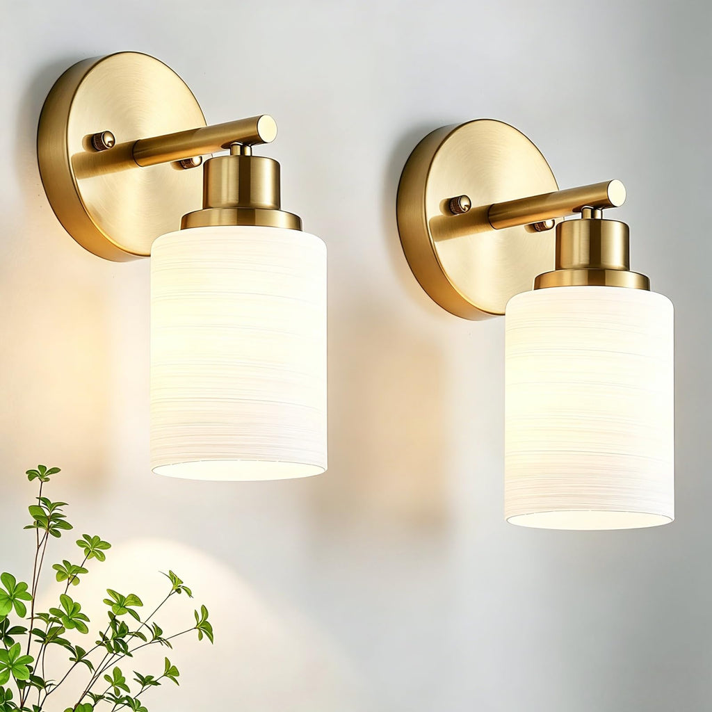 4-Light Brushed Nickel Vanity Lights for Mirror, Bathroom Light Fixtures with Textured Milky White Glass Shade, Modern Kitchen Light Fixtures Wall Sconce Light - E26 Base