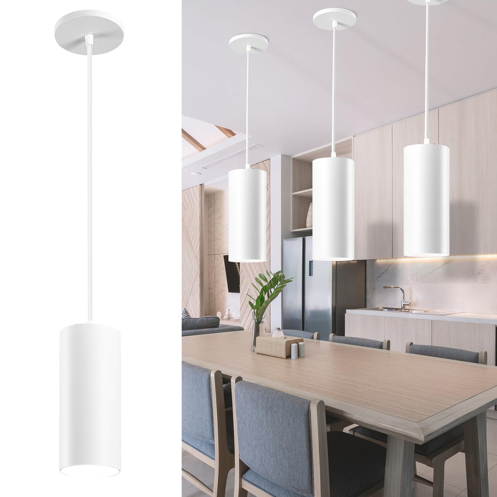 Black 4 Inch Cylinder LED Pendant Light with Dipswitch, 25W Island Hanging Lamp for Kitchen Bedroom