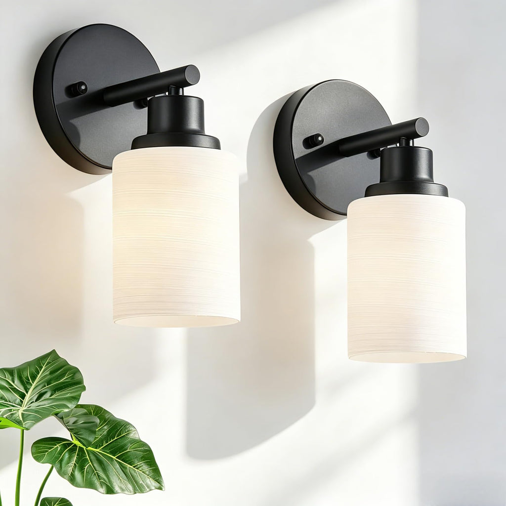 4-Light Brushed Nickel Vanity Lights for Mirror, Bathroom Light Fixtures with Textured Milky White Glass Shade, Modern Kitchen Light Fixtures Wall Sconce Light - E26 Base