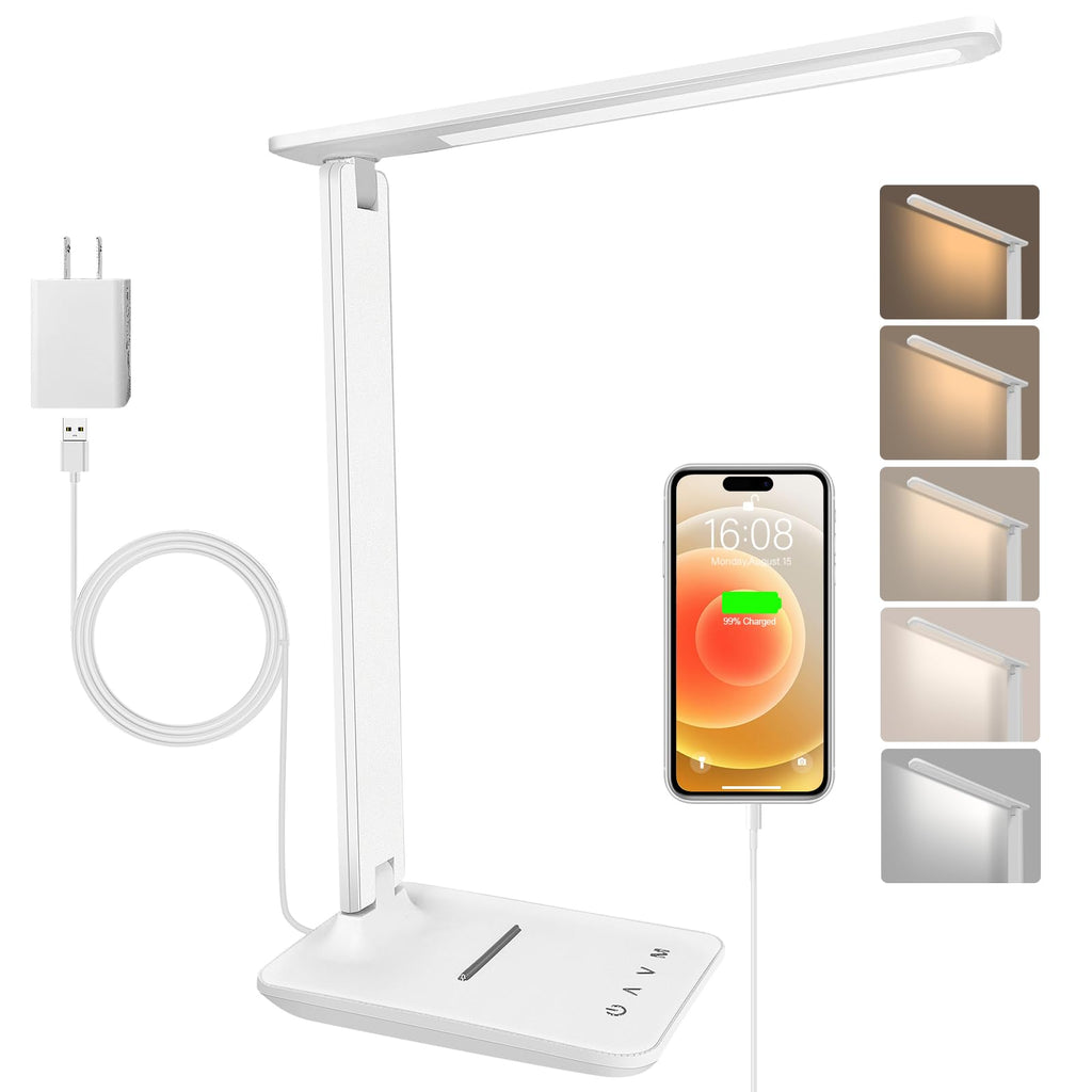 shinelife LED Desk Lamp for Office Home, Bright Desk Light with USB Charging Port, Adjustable Dimmable Desk Lamps 5 Modes 5 Brightness, Touch Study Lamp for Nail, Craft, Puzzle, Sewing, Study, Black