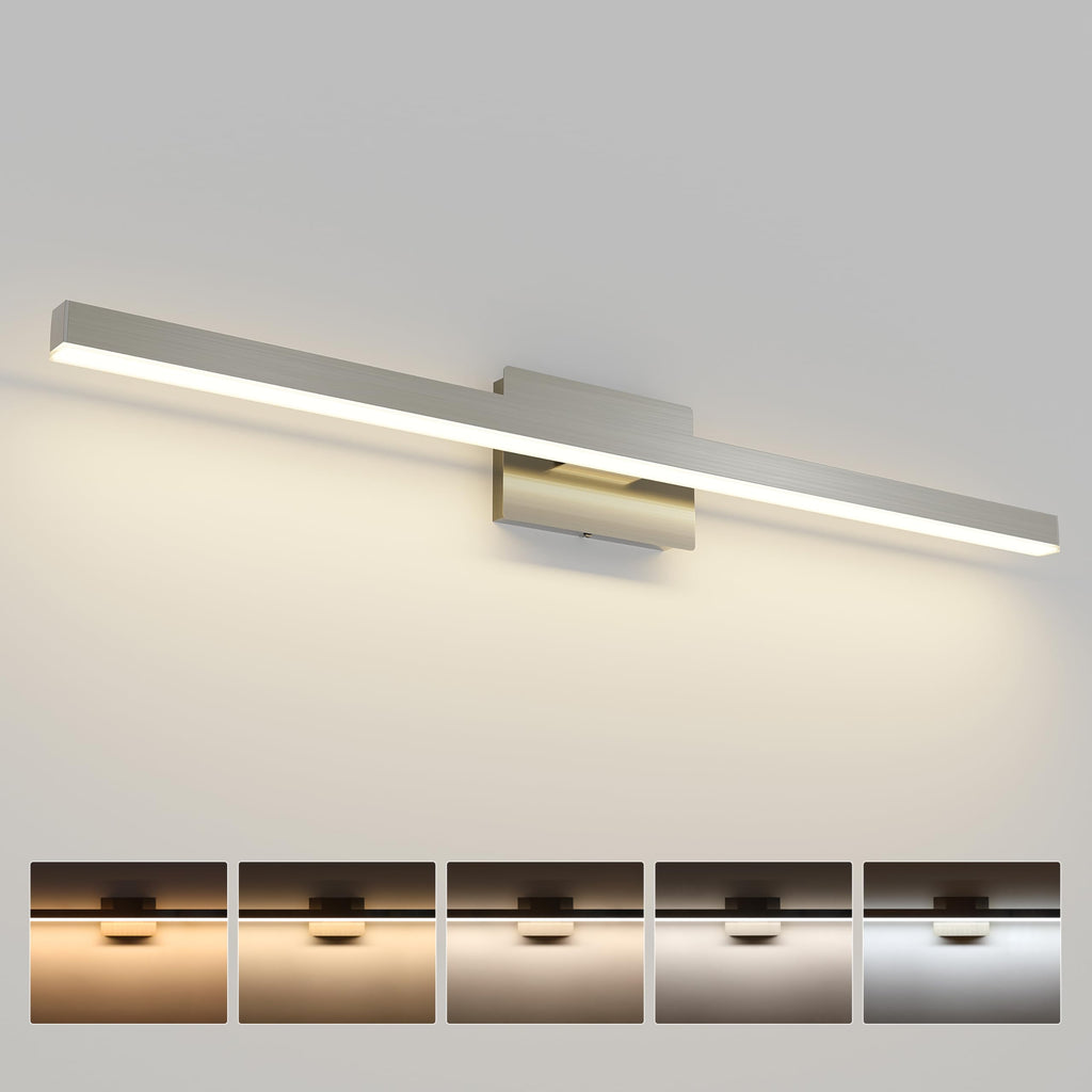 Joossnwell Brushed Nickel Vanity Light for Bathroom Lighting Fixtures Over Mirror Modern Bath Vanity Lights Bar 5CCT Diammable Bathroom Lights 31.5 inch ETL Certificated
