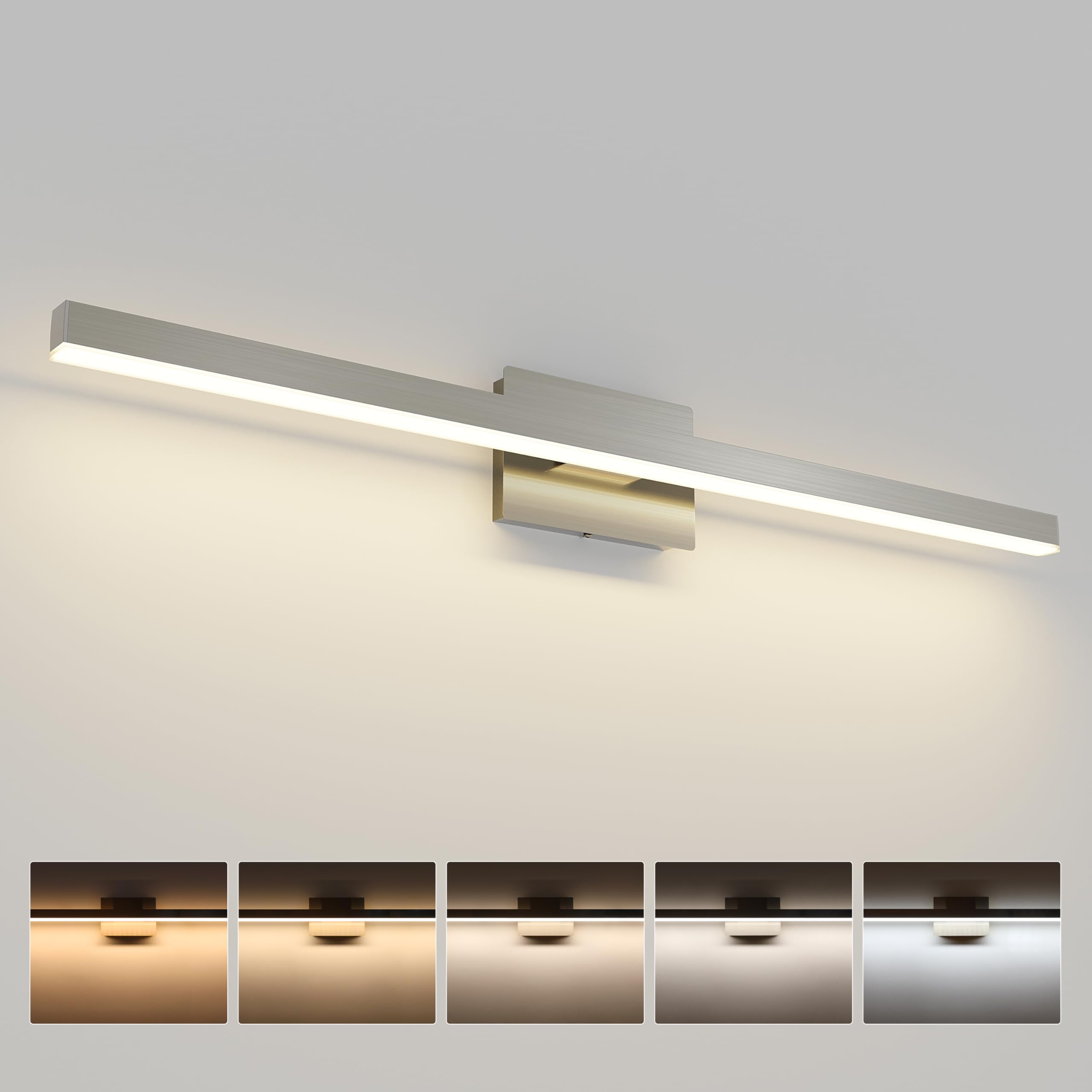 Joossnwell Brushed Nickel Vanity Light for Bathroom Lighting Fixtures Over Mirror Modern Bath Vanity Lights Bar 5CCT Diammable Bathroom Lights 31.5 inch ETL Certificated