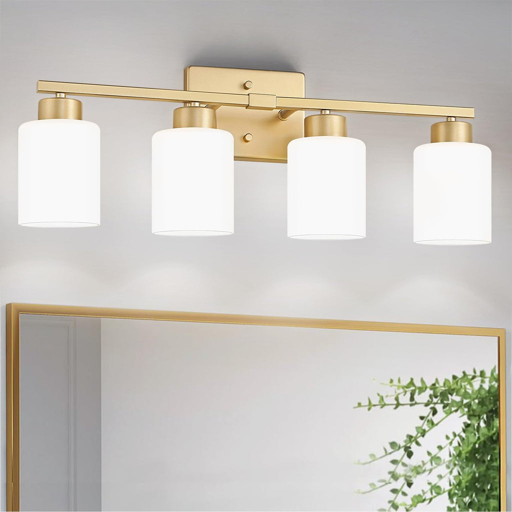 FonmYim Brushed Nickel Bathroom Light Fixtures, 3-Light Modern Vanity Light Over Mirror, Wall Sconces with Milky White Frosted Glass Shades, E26 Socket (Bulbs Not Included)