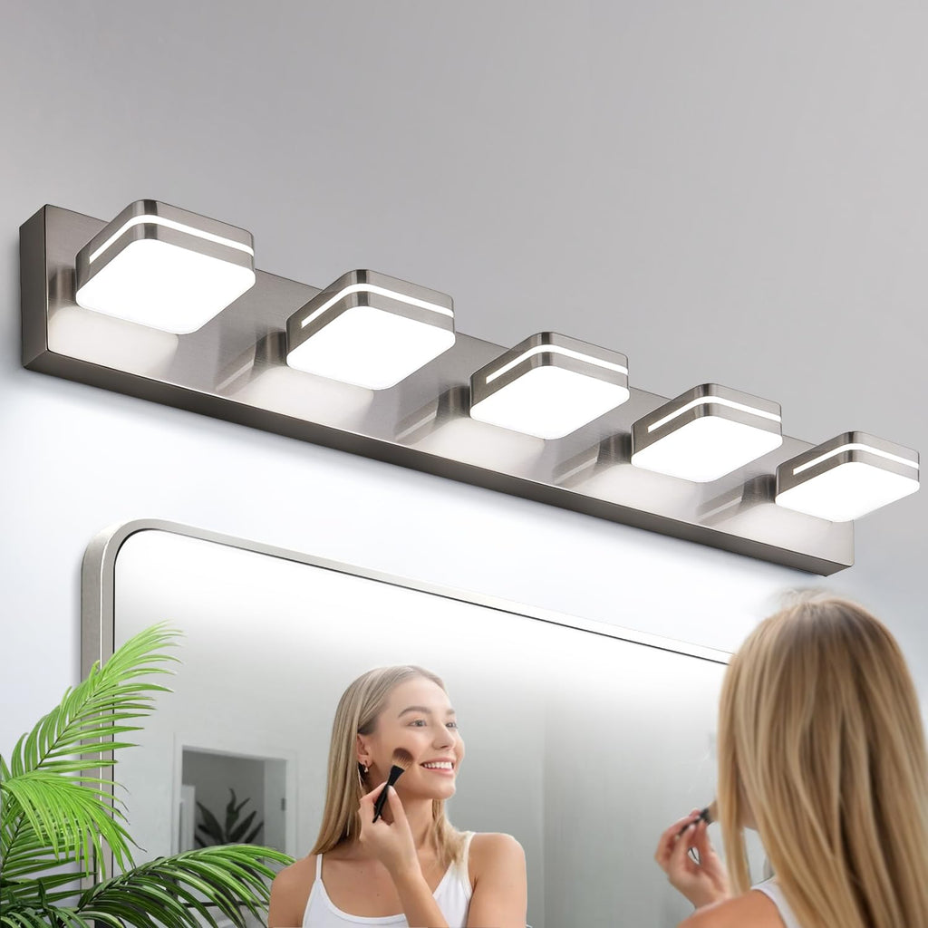 360° Rotate LED Bathroom Vanity Light Fixtures, 1300LM Acrylic Brushed Nickel Vanity Lights for Bathroom, Modern Wall Lighting Fixtures Over Mirror Kitchen Living Hallway (Natural White Light 5000K)