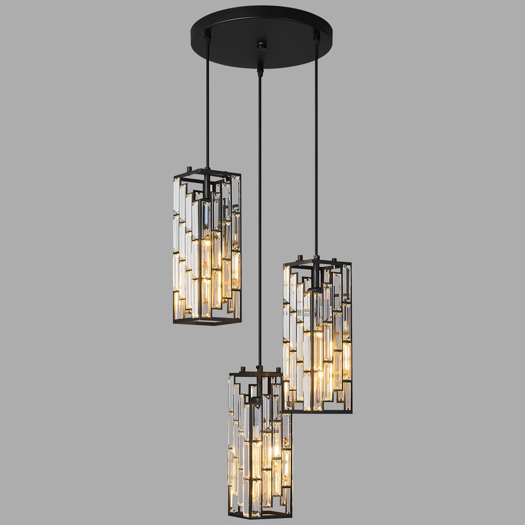 Black Pendant Lighting Modern Pendant Light, Mini Crystal Chandeliers,Adjustable Pendant Light Fixture for Kitchen Island Dinning Room Bedroom (3 Pack)
