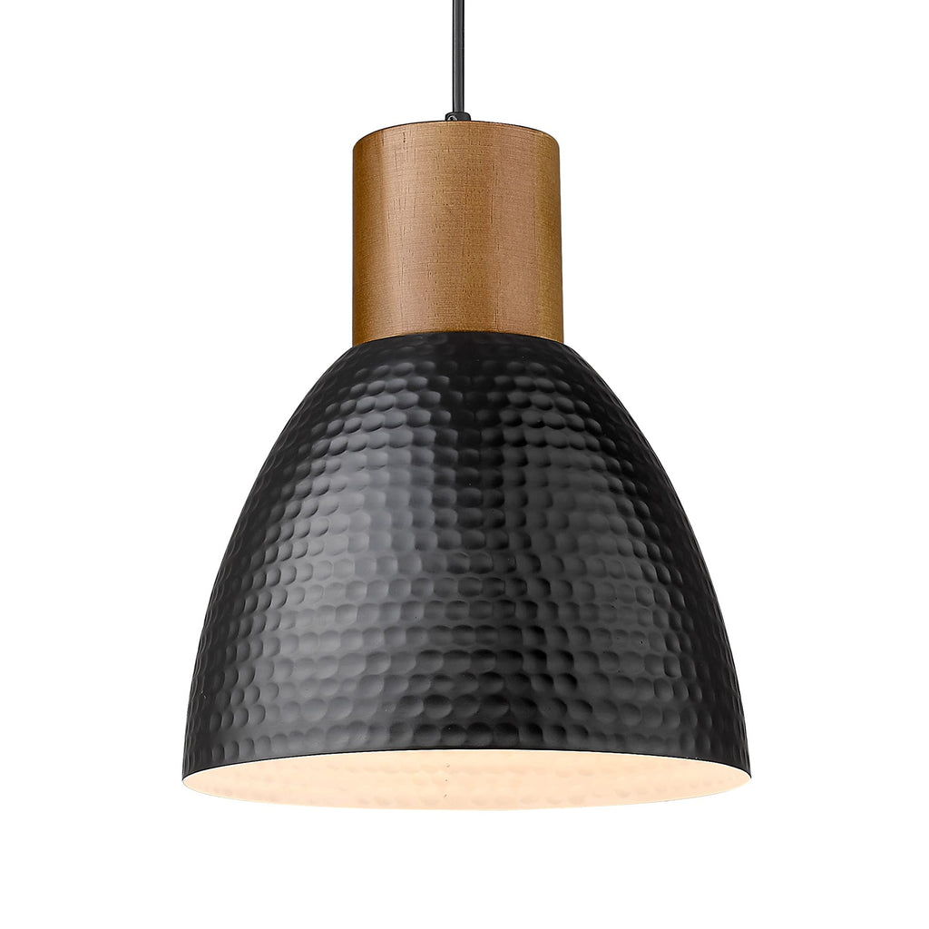 ELYONA 2 Pack Hammered Pendant Lights, 10.2” Industrial Metal Solid Wood Hanging Lamp, Modern Island Pendant Light Fixtures for Kitchen Bar, Farmhouse Dining Room, Bedroom, Living Room, Office, Black