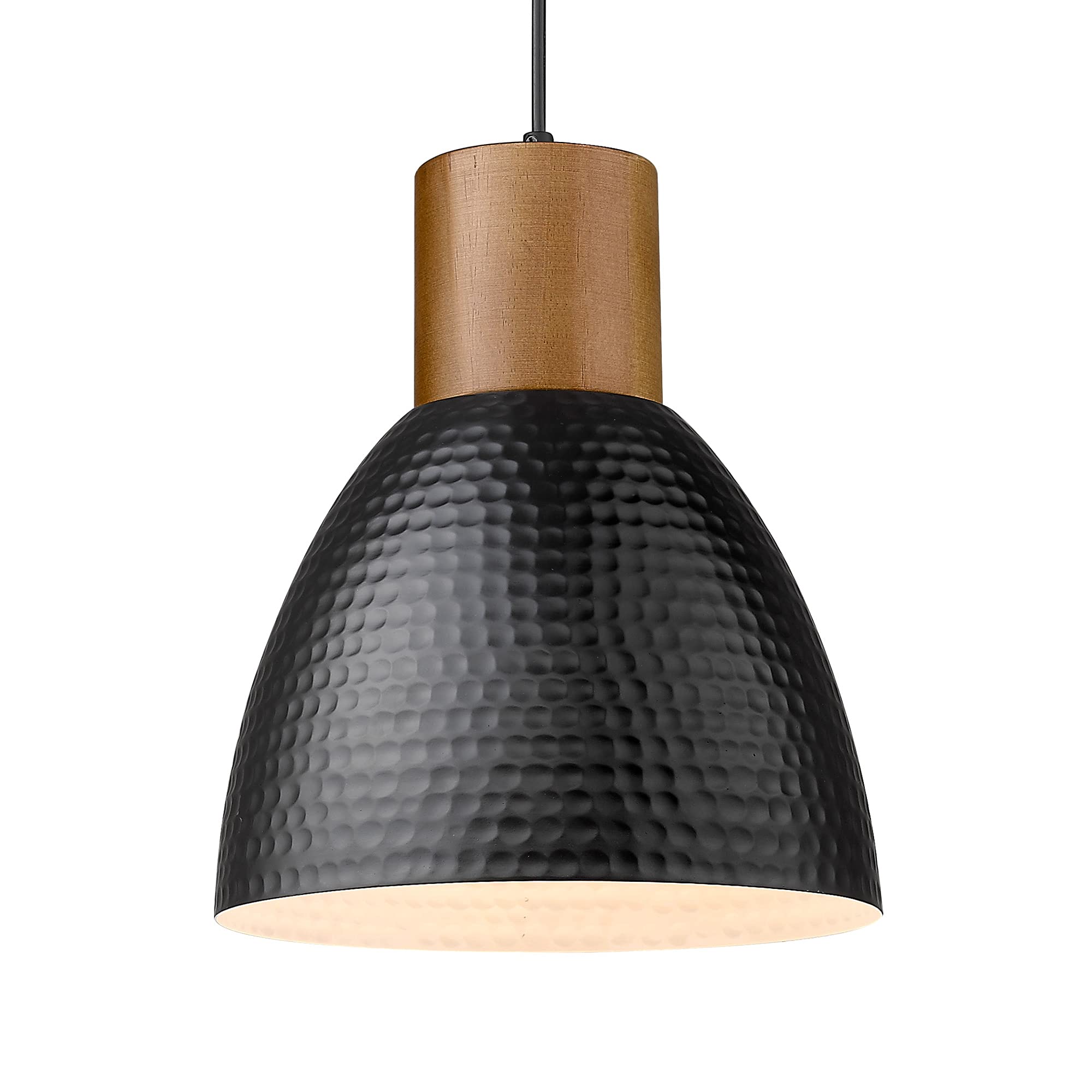 ELYONA 2 Pack Hammered Pendant Lights, 10.2” Industrial Metal Solid Wood Hanging Lamp, Modern Island Pendant Light Fixtures for Kitchen Bar, Farmhouse Dining Room, Bedroom, Living Room, Office, Black