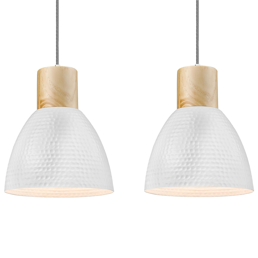 ELYONA 2 Pack Hammered Pendant Lights, 10.2” Industrial Metal Solid Wood Hanging Lamp, Modern Island Pendant Light Fixtures for Kitchen Bar, Farmhouse Dining Room, Bedroom, Living Room, Office, Black
