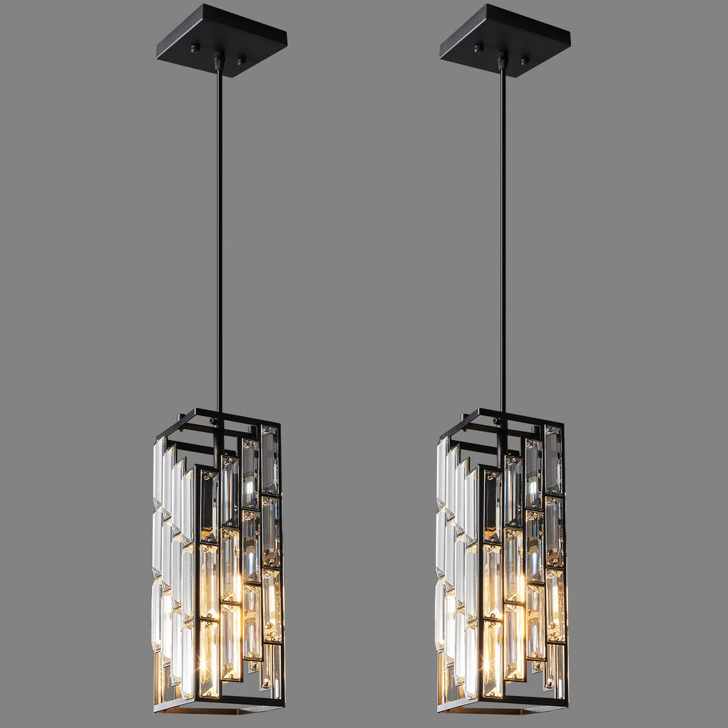 Black Pendant Lighting Modern Pendant Light, Mini Crystal Chandeliers,Adjustable Pendant Light Fixture for Kitchen Island Dinning Room Bedroom (3 Pack)