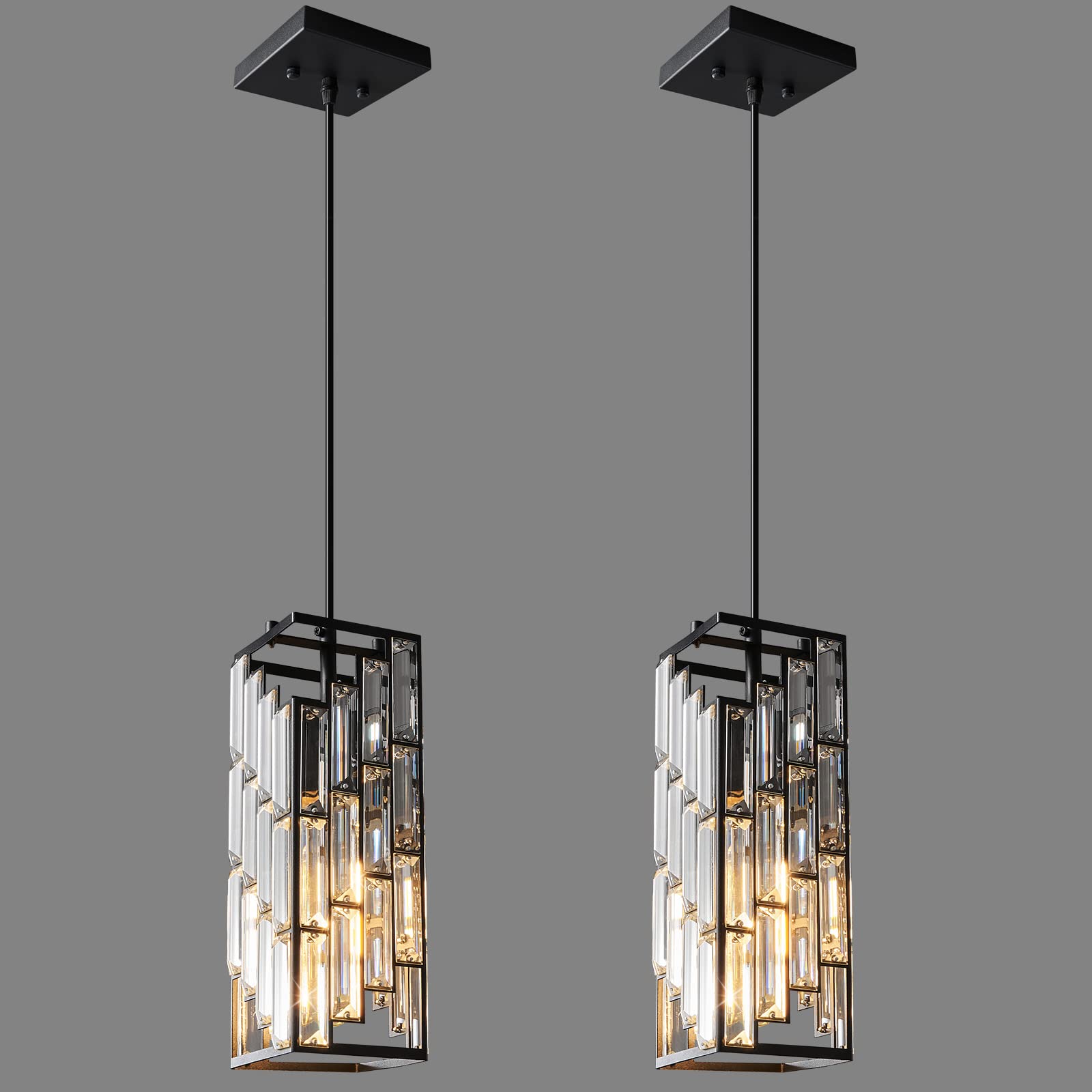 Black Pendant Lighting Modern Pendant Light, Mini Crystal Chandeliers,Adjustable Pendant Light Fixture for Kitchen Island Dinning Room Bedroom (3 Pack)