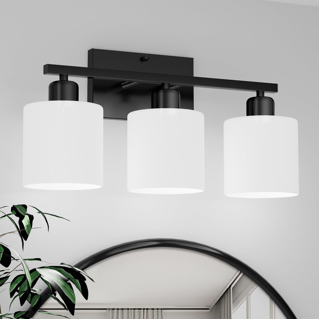 Bathroom Light Fixtures Over Mirror Brushed Nickel, Rustproof 3-Light Bathroom Vanity Lights, 18 Inches Modern Wall Sconces E26 Base, Milky White Glass Shades, Bulbs Not Included