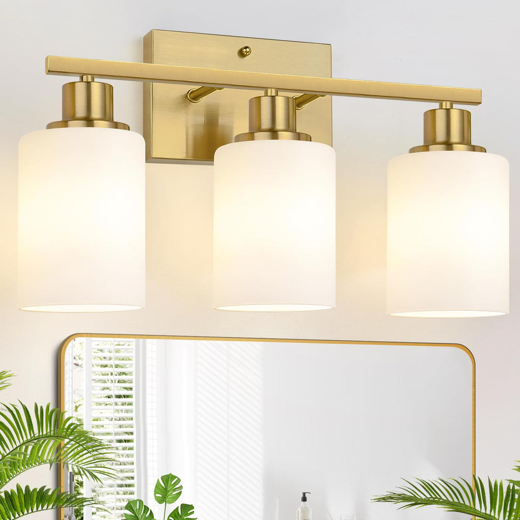 MOKATNG 4-Light Vanity Light with Milky White Shades, Brushed Nickel Bathroom Lighting Fixtures Over Mirror, Modern Bathroom Wall Lamp for Mirror Living Room Cabinet Bedroom