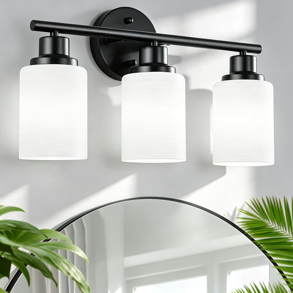 4-Light Brushed Nickel Vanity Lights for Mirror, Bathroom Light Fixtures with Textured Milky White Glass Shade, Modern Kitchen Light Fixtures Wall Sconce Light - E26 Base