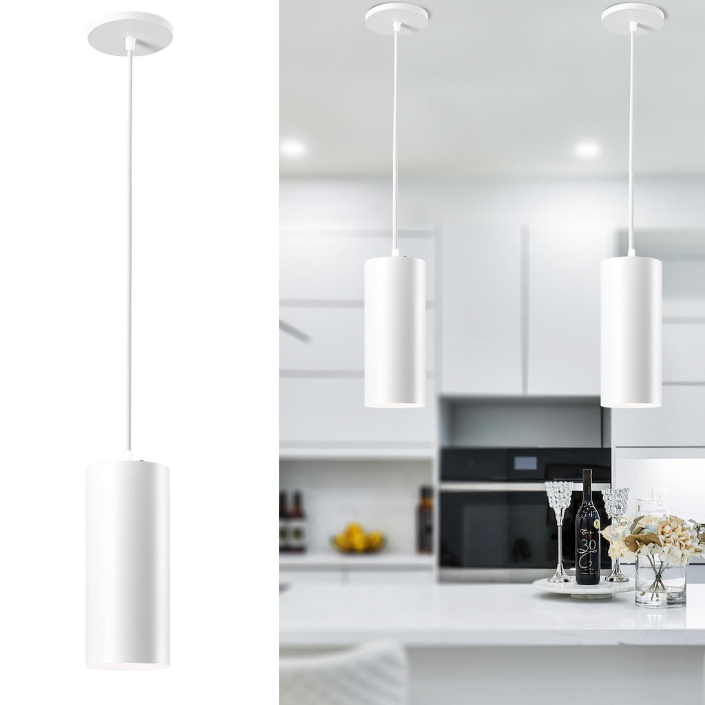 Black 4 Inch Cylinder LED Pendant Light with Dipswitch, 25W Island Hanging Lamp for Kitchen Bedroom