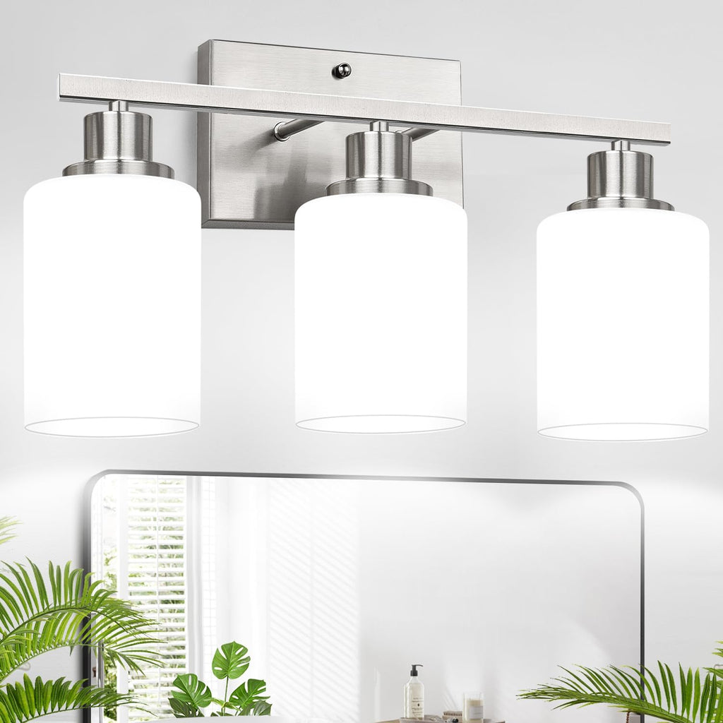 MOKATNG 4-Light Vanity Light with Milky White Shades, Brushed Nickel Bathroom Lighting Fixtures Over Mirror, Modern Bathroom Wall Lamp for Mirror Living Room Cabinet Bedroom