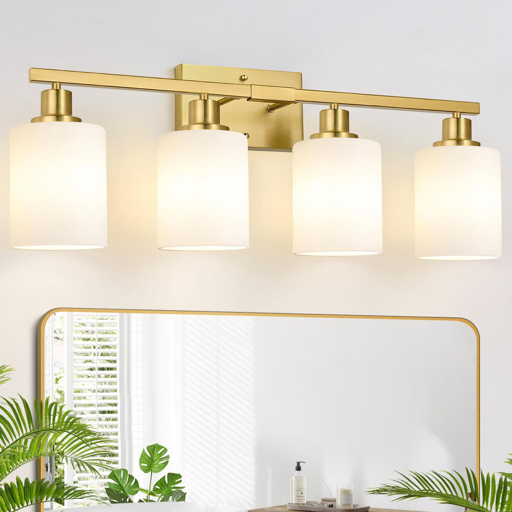 MOKATNG 4-Light Vanity Light with Milky White Shades, Brushed Nickel Bathroom Lighting Fixtures Over Mirror, Modern Bathroom Wall Lamp for Mirror Living Room Cabinet Bedroom