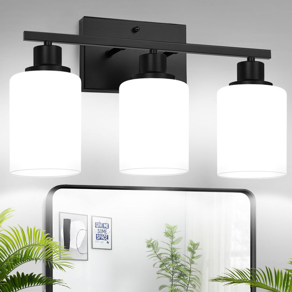 MOKATNG 4-Light Vanity Light with Milky White Shades, Brushed Nickel Bathroom Lighting Fixtures Over Mirror, Modern Bathroom Wall Lamp for Mirror Living Room Cabinet Bedroom