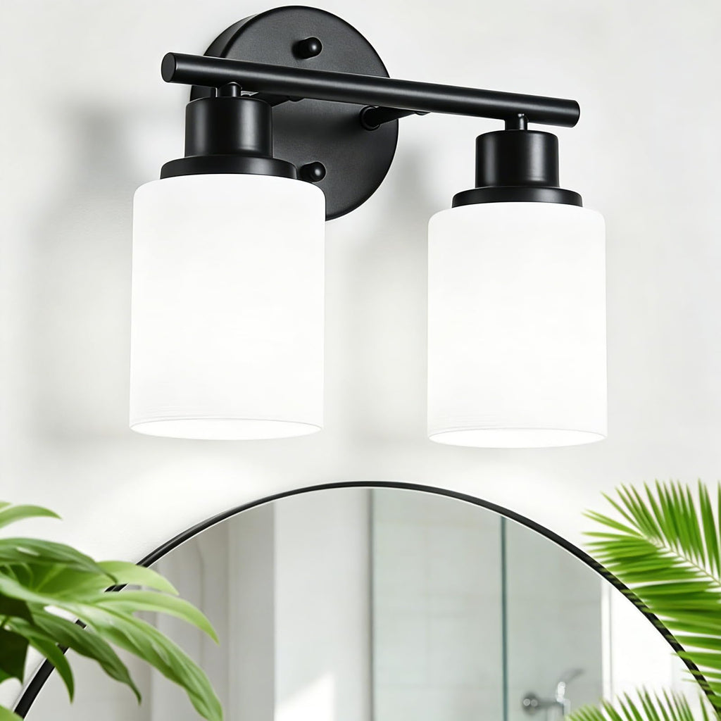 4-Light Brushed Nickel Vanity Lights for Mirror, Bathroom Light Fixtures with Textured Milky White Glass Shade, Modern Kitchen Light Fixtures Wall Sconce Light - E26 Base