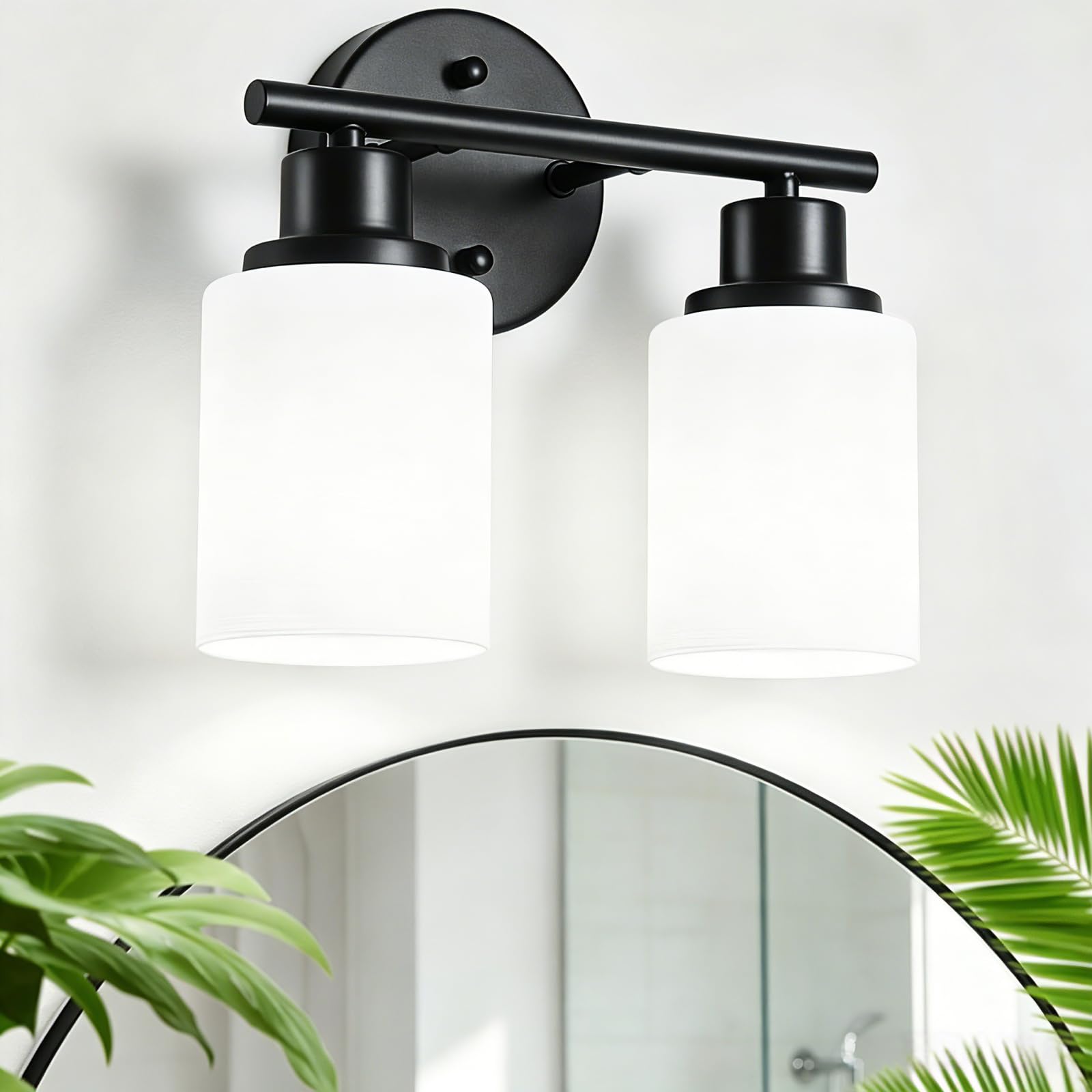 4-Light Brushed Nickel Vanity Lights for Mirror, Bathroom Light Fixtures with Textured Milky White Glass Shade, Modern Kitchen Light Fixtures Wall Sconce Light - E26 Base