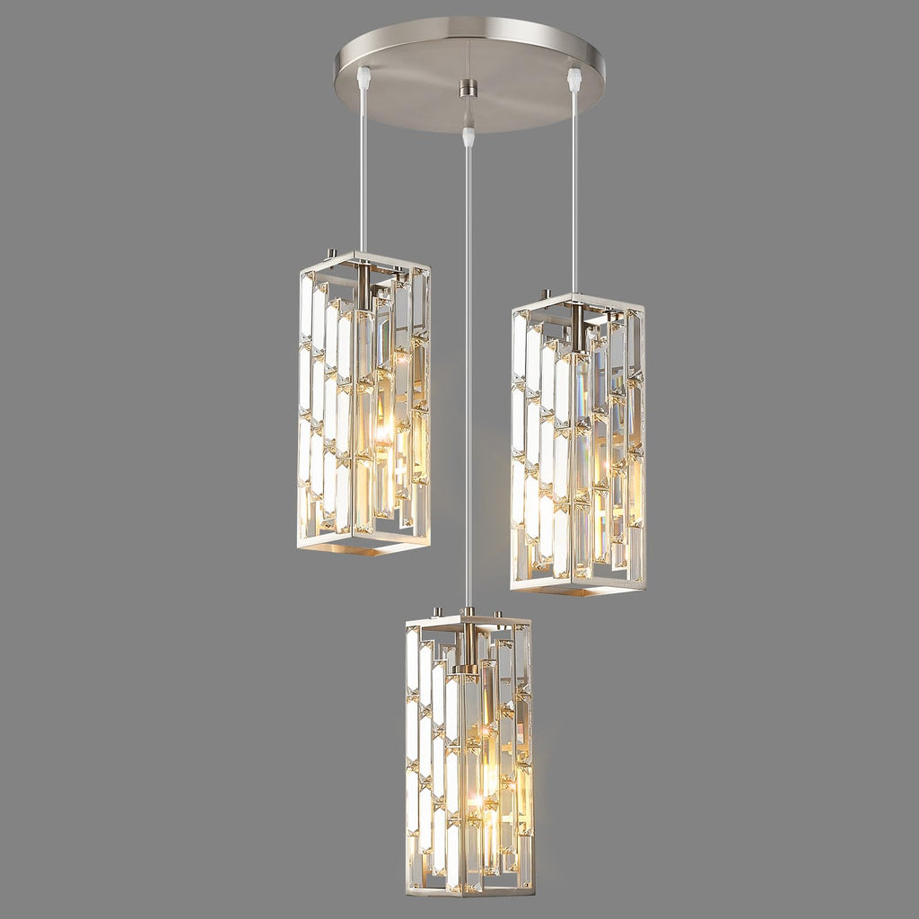 Black Pendant Lighting Modern Pendant Light, Mini Crystal Chandeliers,Adjustable Pendant Light Fixture for Kitchen Island Dinning Room Bedroom (3 Pack)
