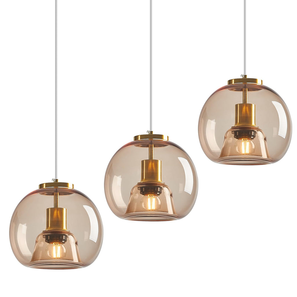 Mirror Smoke Gray Glass Pendant Lights Kitchen Island 2 Pack 7.87" Glass Globe Pendant Light Black Hanging Light Fixture Modern Pendant Lighting for Kitchen Island Bedroom Dining Room