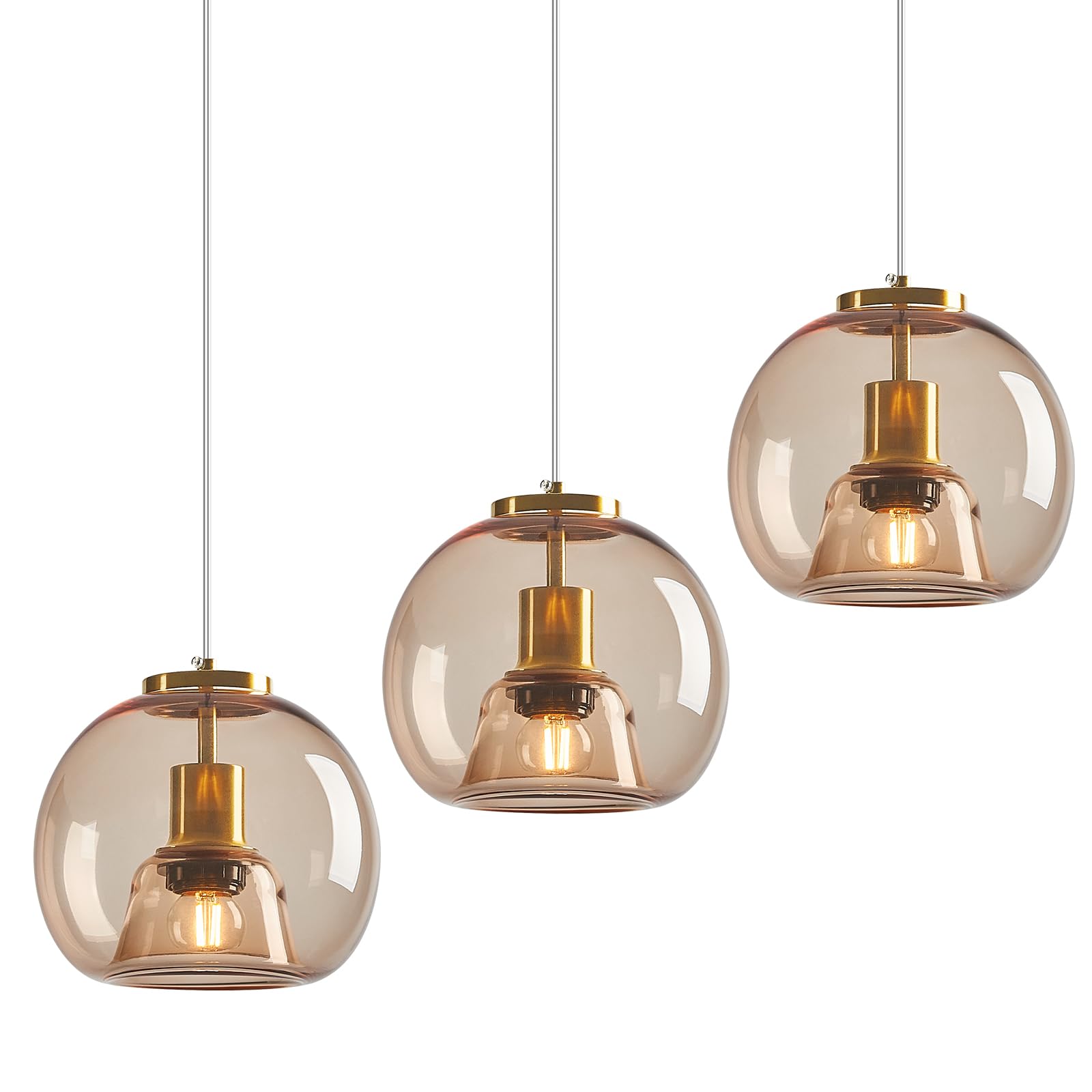 Mirror Smoke Gray Glass Pendant Lights Kitchen Island 2 Pack 7.87" Glass Globe Pendant Light Black Hanging Light Fixture Modern Pendant Lighting for Kitchen Island Bedroom Dining Room