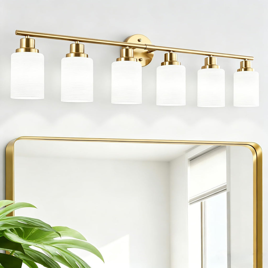 4-Light Brushed Nickel Vanity Lights for Mirror, Bathroom Light Fixtures with Textured Milky White Glass Shade, Modern Kitchen Light Fixtures Wall Sconce Light - E26 Base