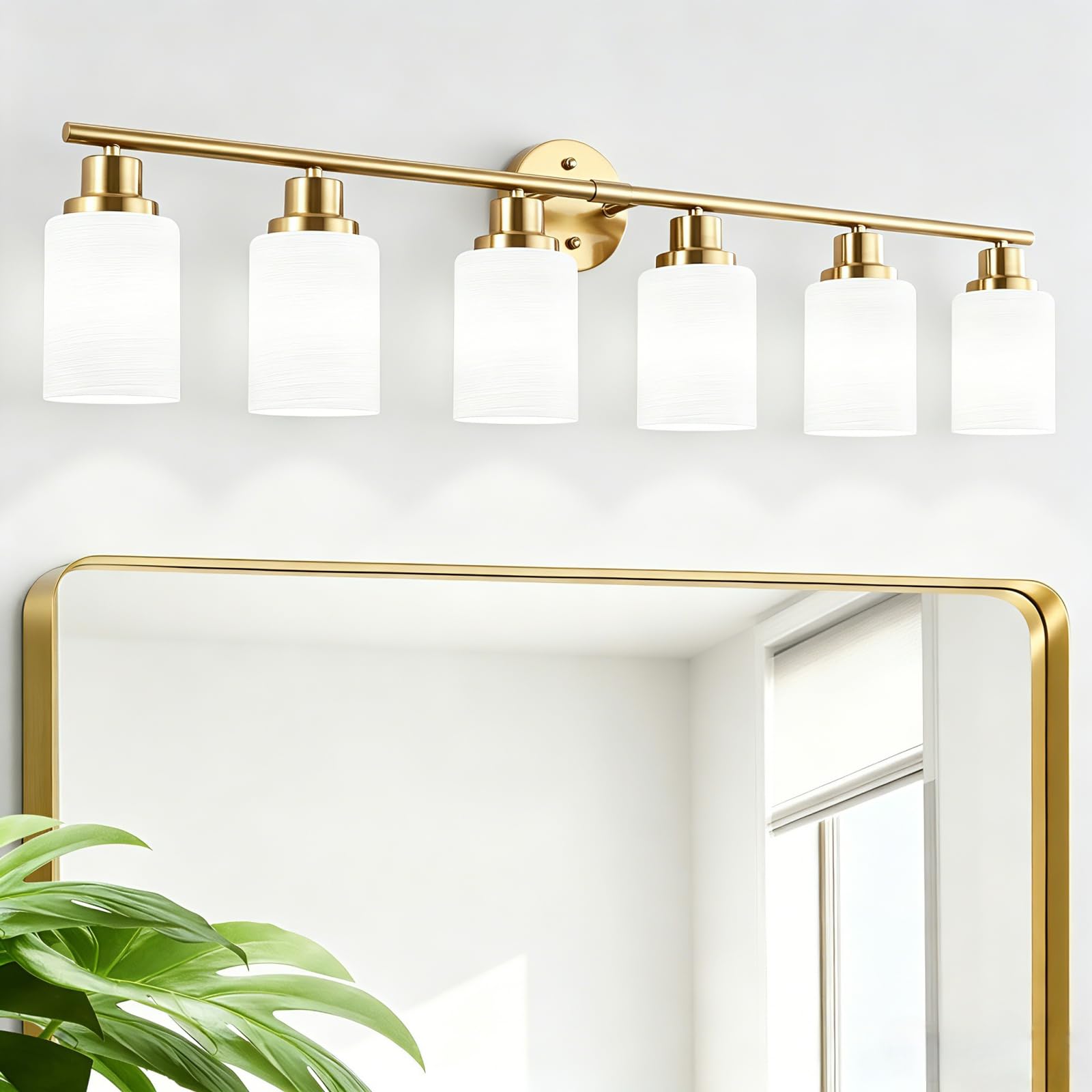 4-Light Brushed Nickel Vanity Lights for Mirror, Bathroom Light Fixtures with Textured Milky White Glass Shade, Modern Kitchen Light Fixtures Wall Sconce Light - E26 Base