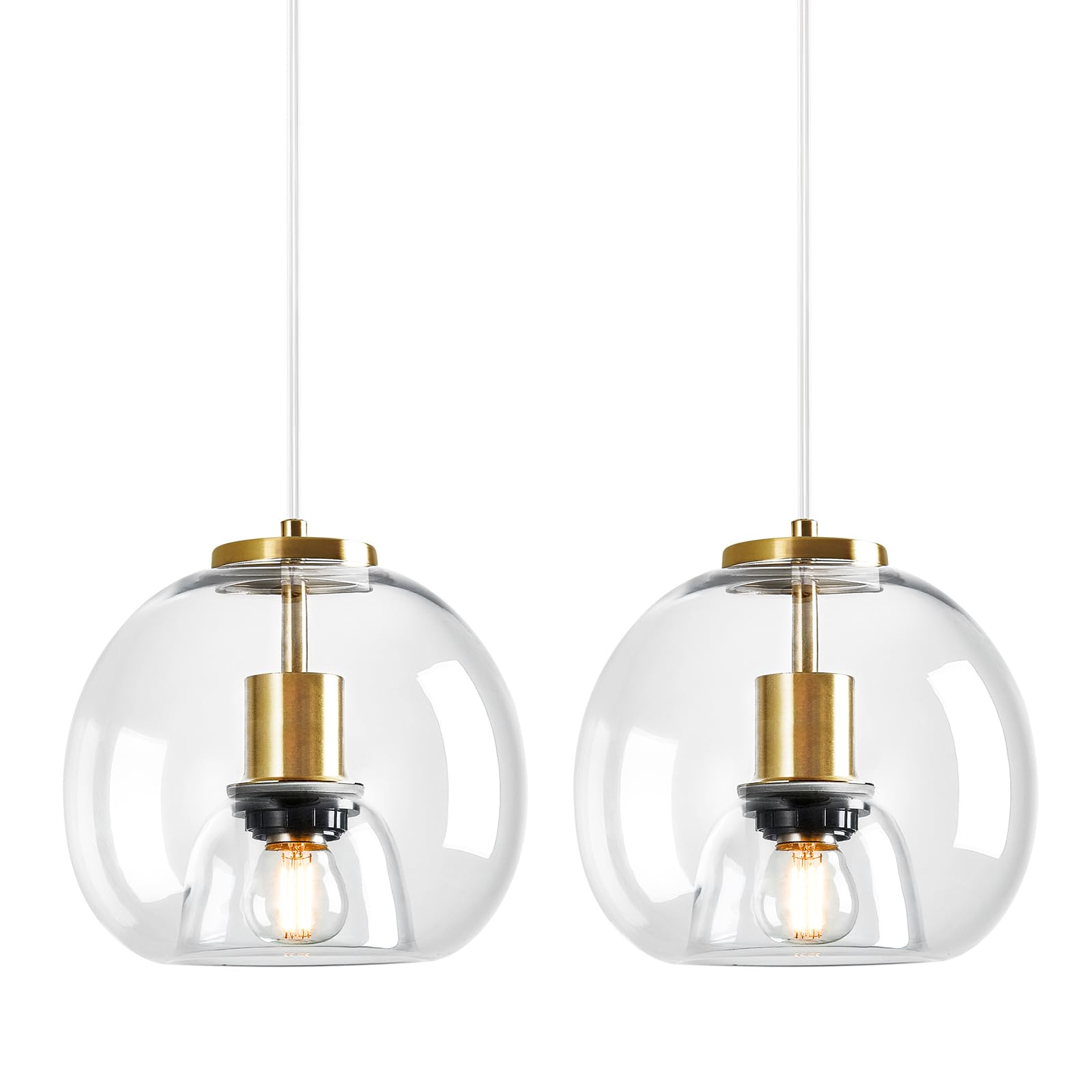 Mirror Smoke Gray Glass Pendant Lights Kitchen Island 2 Pack 7.87" Glass Globe Pendant Light Black Hanging Light Fixture Modern Pendant Lighting for Kitchen Island Bedroom Dining Room
