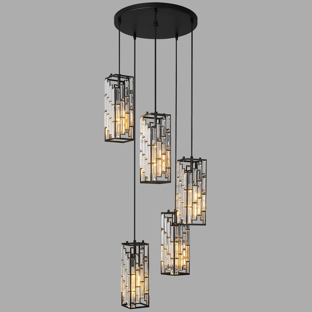 Black Pendant Lighting Modern Pendant Light, Mini Crystal Chandeliers,Adjustable Pendant Light Fixture for Kitchen Island Dinning Room Bedroom (3 Pack)