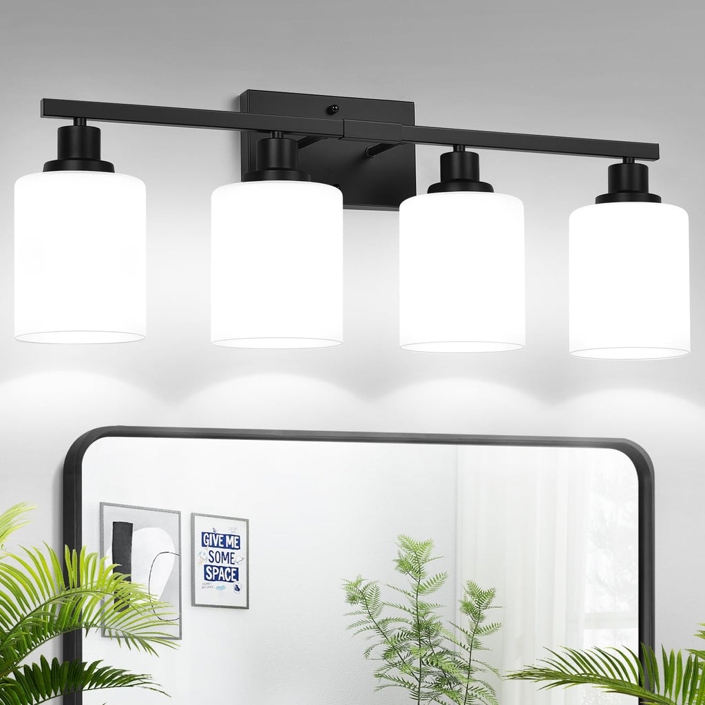 MOKATNG 4-Light Vanity Light with Milky White Shades, Brushed Nickel Bathroom Lighting Fixtures Over Mirror, Modern Bathroom Wall Lamp for Mirror Living Room Cabinet Bedroom