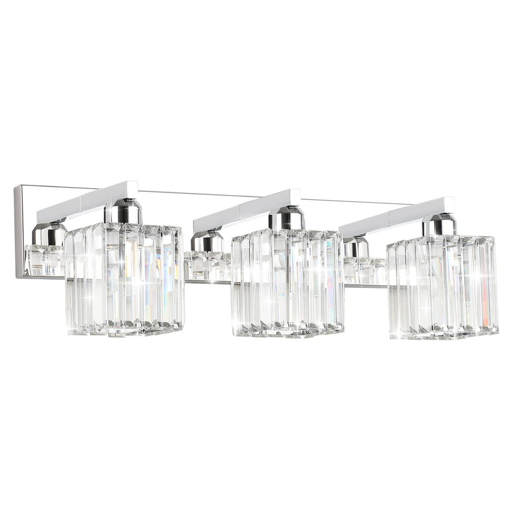 Brushed Nickel 3-Light Crystal Bathroom Vanity Light Fixture (Bulb Not Included)