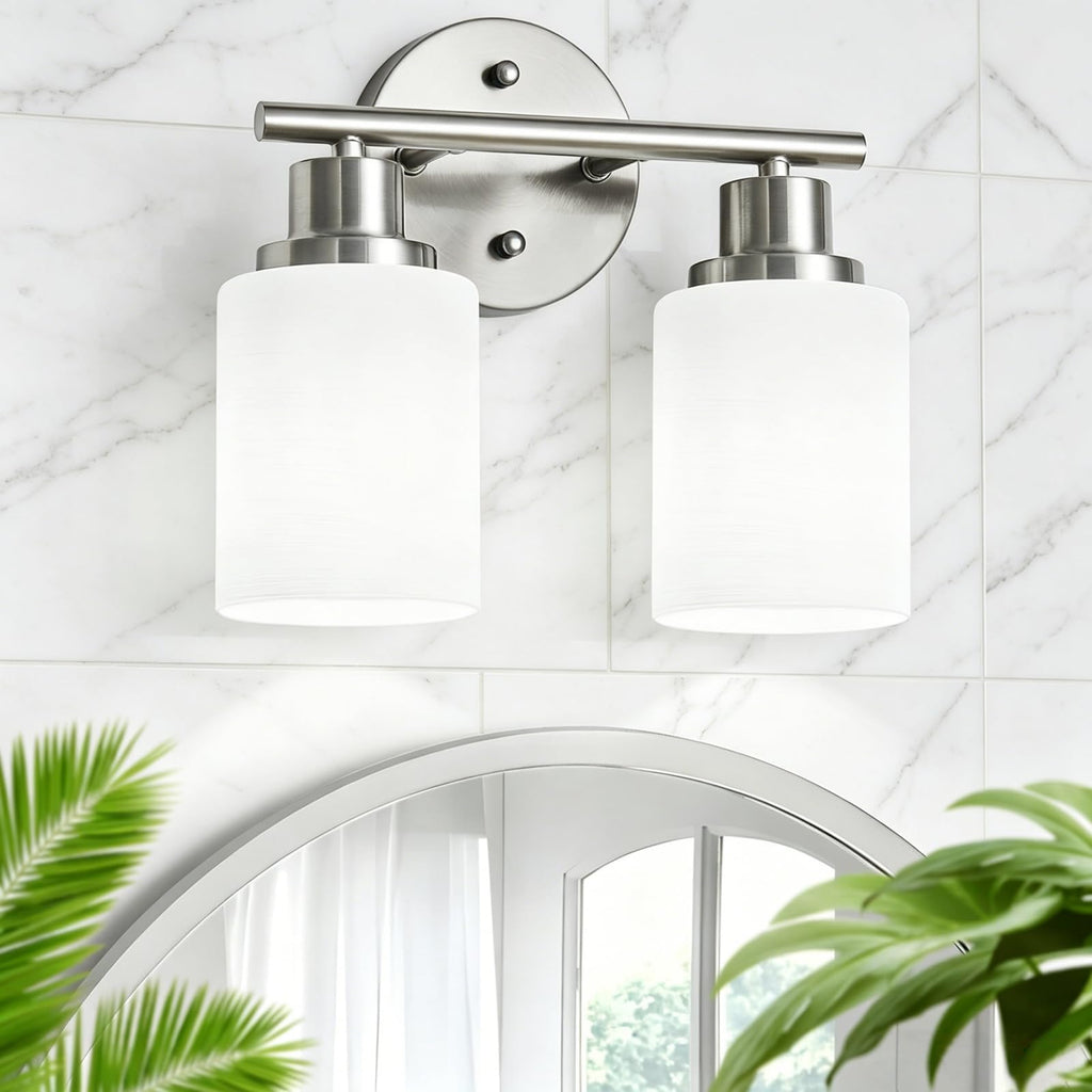 4-Light Brushed Nickel Vanity Lights for Mirror, Bathroom Light Fixtures with Textured Milky White Glass Shade, Modern Kitchen Light Fixtures Wall Sconce Light - E26 Base