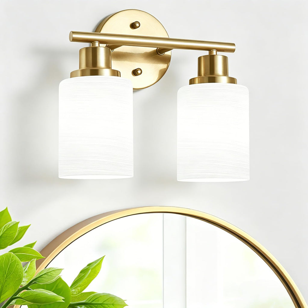 4-Light Brushed Nickel Vanity Lights for Mirror, Bathroom Light Fixtures with Textured Milky White Glass Shade, Modern Kitchen Light Fixtures Wall Sconce Light - E26 Base