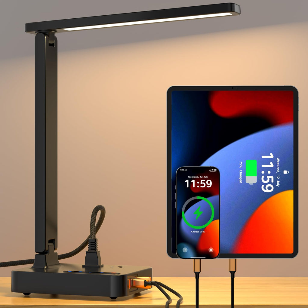 cozoo LED Desk Lamp for Home Office, 15W Bright Desk Light with Wireless Charger Pen Holder, Gooseneck Small Table Lamp for Bedroom, Study, Reading, Work, Task, Craft, College Dorm Room Accessories