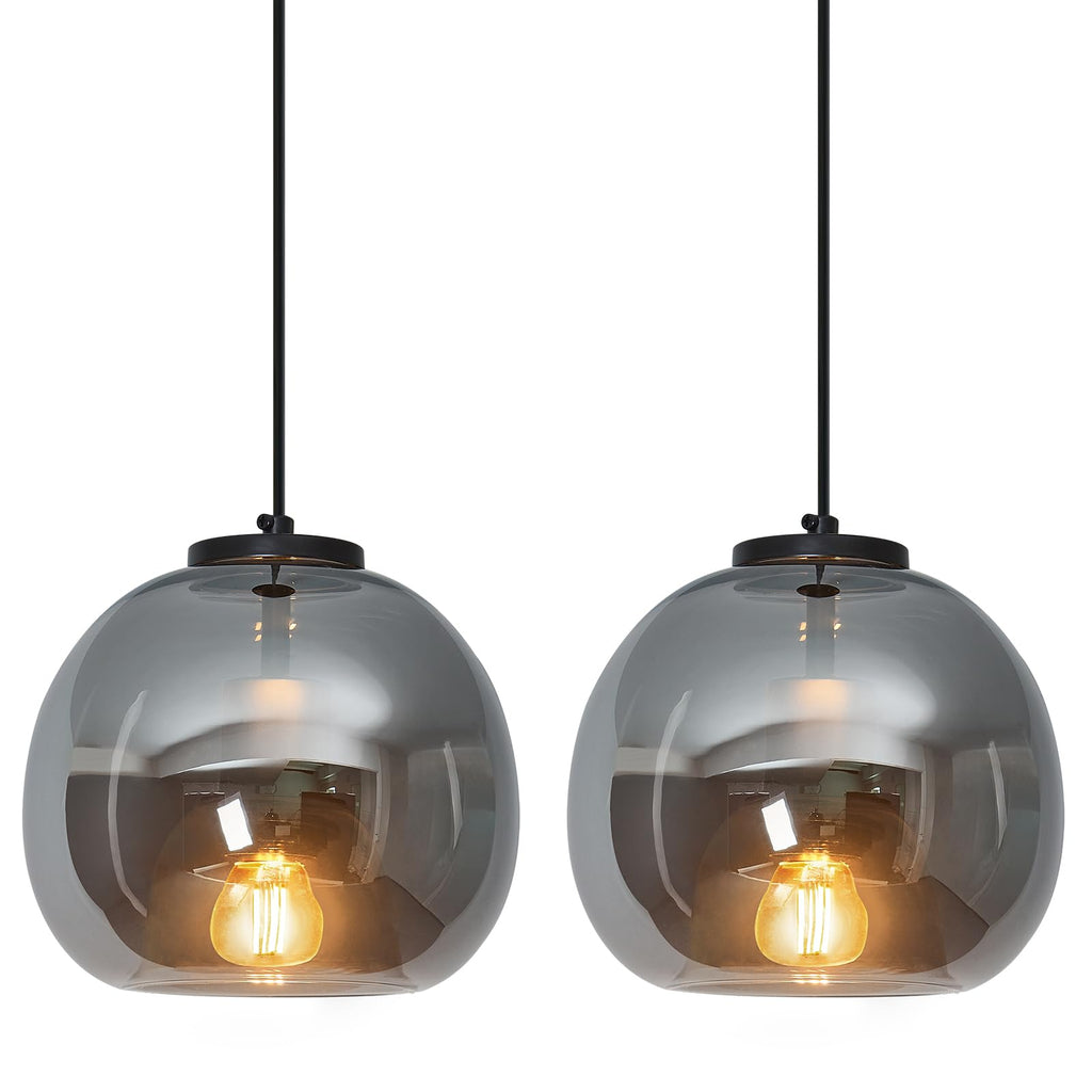 Mirror Smoke Gray Glass Pendant Lights Kitchen Island 2 Pack 7.87" Glass Globe Pendant Light Black Hanging Light Fixture Modern Pendant Lighting for Kitchen Island Bedroom Dining Room