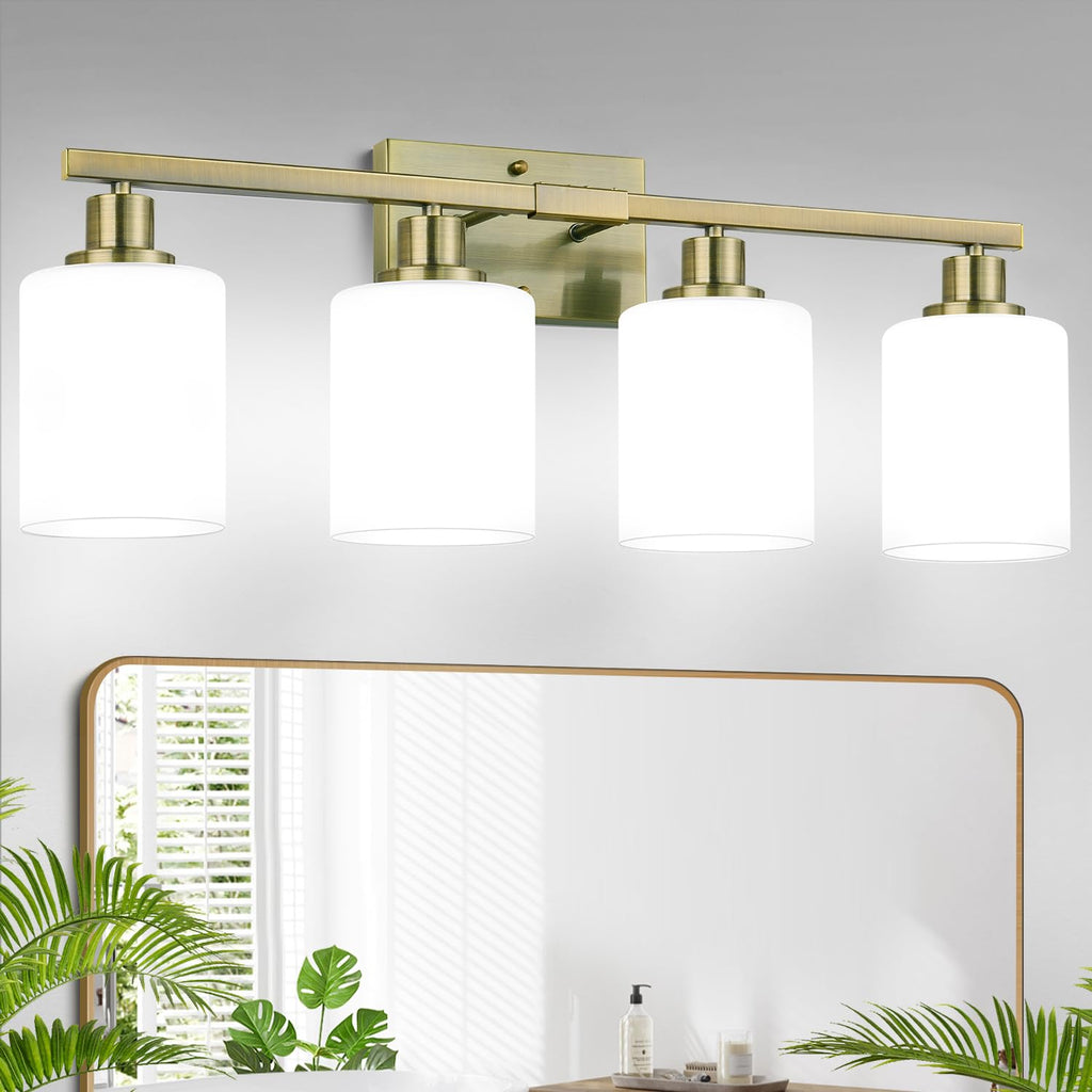 MOKATNG 4-Light Vanity Light with Milky White Shades, Brushed Nickel Bathroom Lighting Fixtures Over Mirror, Modern Bathroom Wall Lamp for Mirror Living Room Cabinet Bedroom