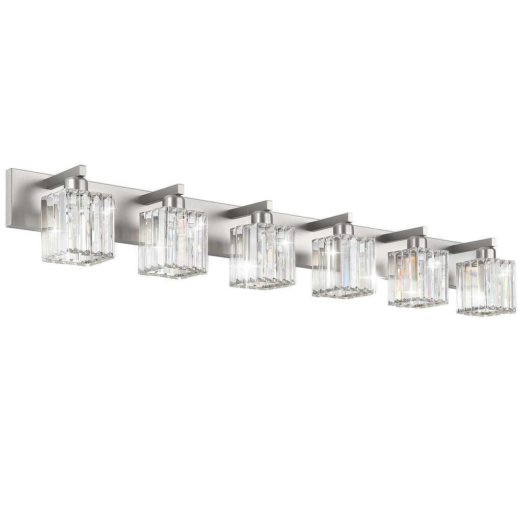Brushed Nickel 3-Light Crystal Bathroom Vanity Light Fixture (Bulb Not Included)