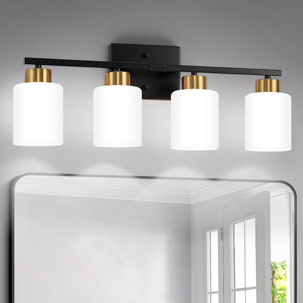 FonmYim Brushed Nickel Bathroom Light Fixtures, 3-Light Modern Vanity Light Over Mirror, Wall Sconces with Milky White Frosted Glass Shades, E26 Socket (Bulbs Not Included)