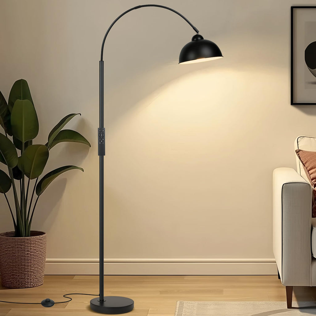 Modern Arc Floor Lamp with Remote Control 12W Stepless Dimmable Arched Standing Lamp, Adjustable Metal Hanging Shade, Tall Over the Couch Pole Light for Living Room, Bedroom, Office(Gold)