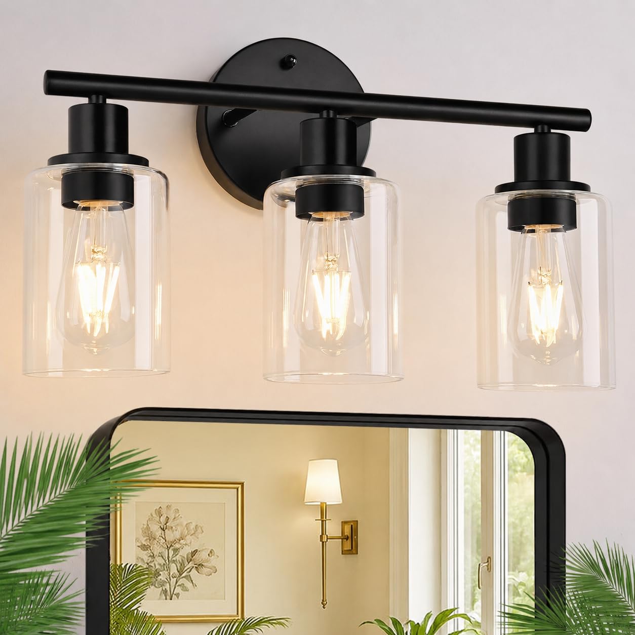 Zarbitta 3-Light Bathroom Light Fixtures, Brushed Nickel Vanity Light, Farmhouse Wall Lights with Milky White Frosted Glass Shades, Bathroom Wall Lamp for Mirror Kitchen Bedroom Hallway Living Room