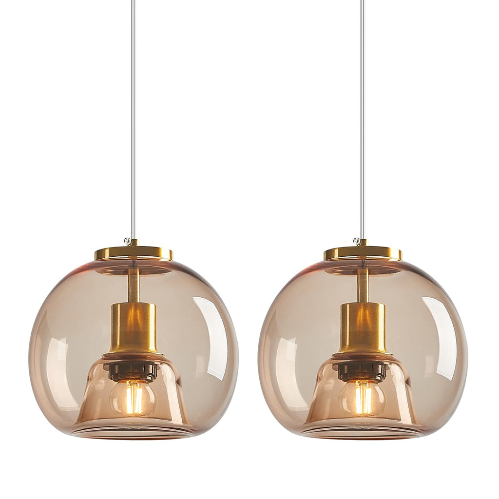 Mirror Smoke Gray Glass Pendant Lights Kitchen Island 2 Pack 7.87" Glass Globe Pendant Light Black Hanging Light Fixture Modern Pendant Lighting for Kitchen Island Bedroom Dining Room